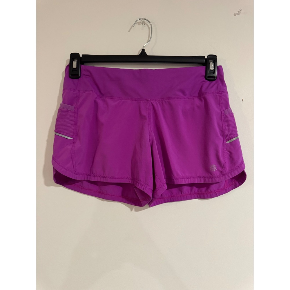 Athleta‎ Be Free Running Shorts Womens Small Magenta Pink Zipper Pocket Pockets